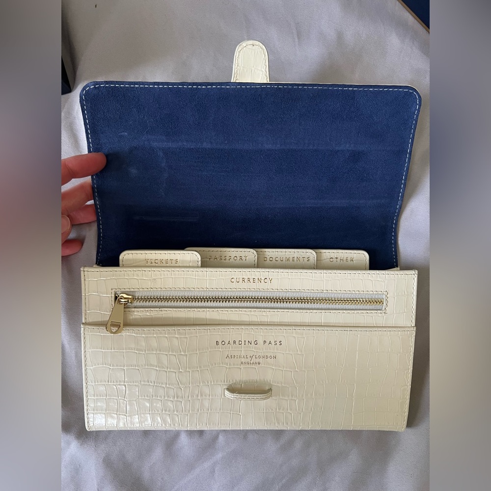 Aspinal of London white croc embossed travel wallet